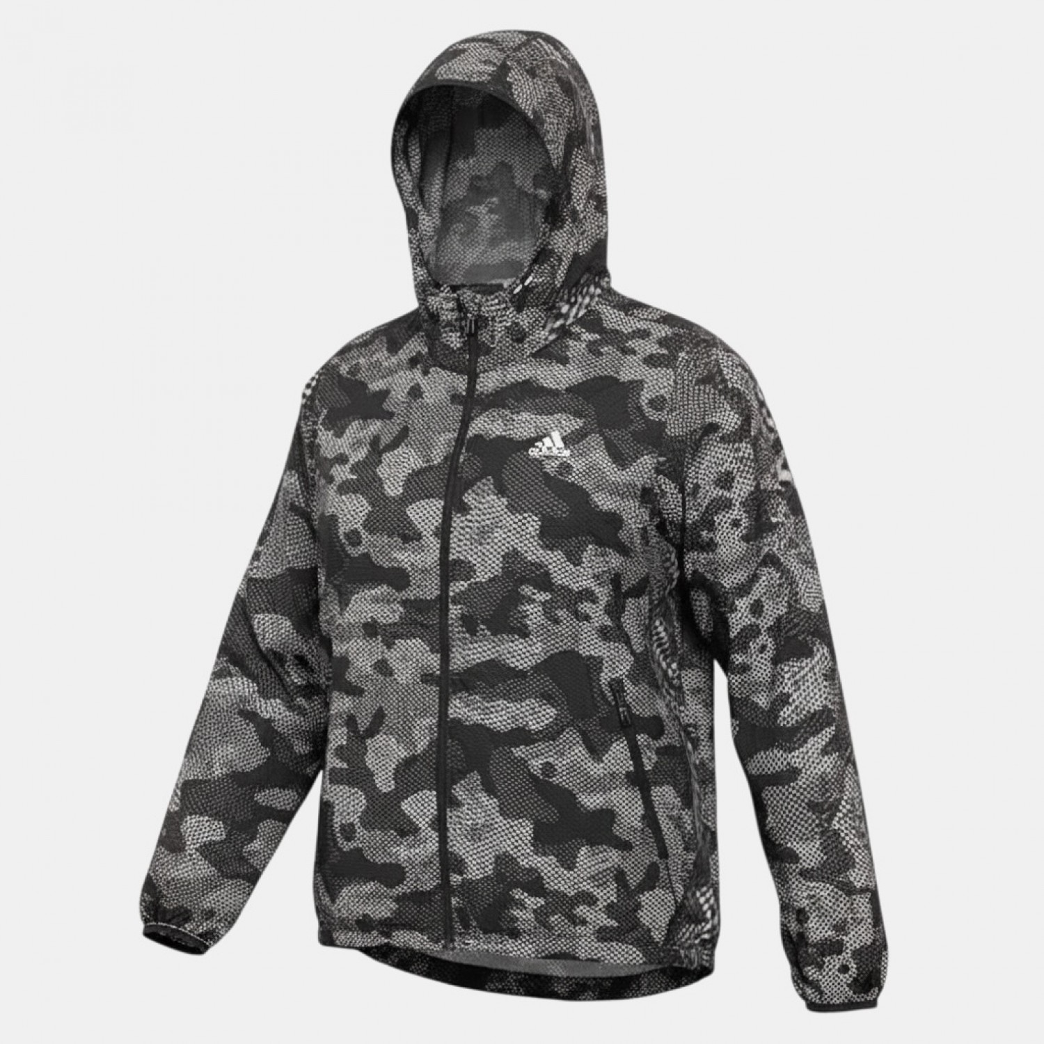 Adidas Originals Camo Print Hooded Track Jacket Grey Black Pre Owned
